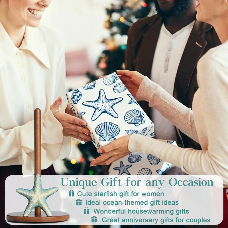 YLOVAN Starfish Paper Towel Holder - Decorative Paper Towel Holder Countertop Retro Coastal Kitchen Decor Starfish Unique Beach House Gifts for Women Cute Ocean Themed Decor for Home Nautical Wood Aesthetic - Image 5